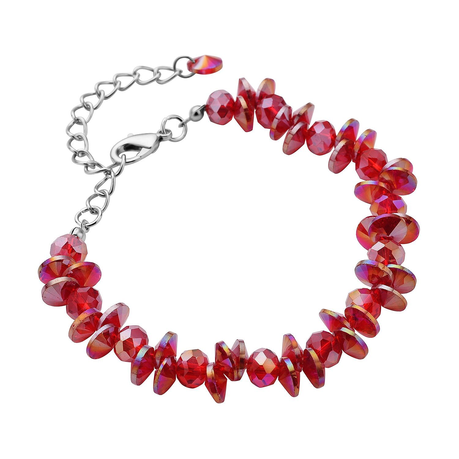 Red Magic Color Glass Beaded Bracelet (7.50-9.50In) and Drop Earrings in Silvertone & Stainless Steel , Tarnish-Free, Waterproof, Sweat Proof Jewelry