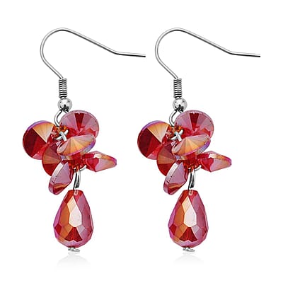 Red Magic Color Glass Beaded Bracelet (7.50-9.50In) and Drop Earrings in Silvertone & Stainless Steel , Tarnish-Free, Waterproof, Sweat Proof Jewelry
