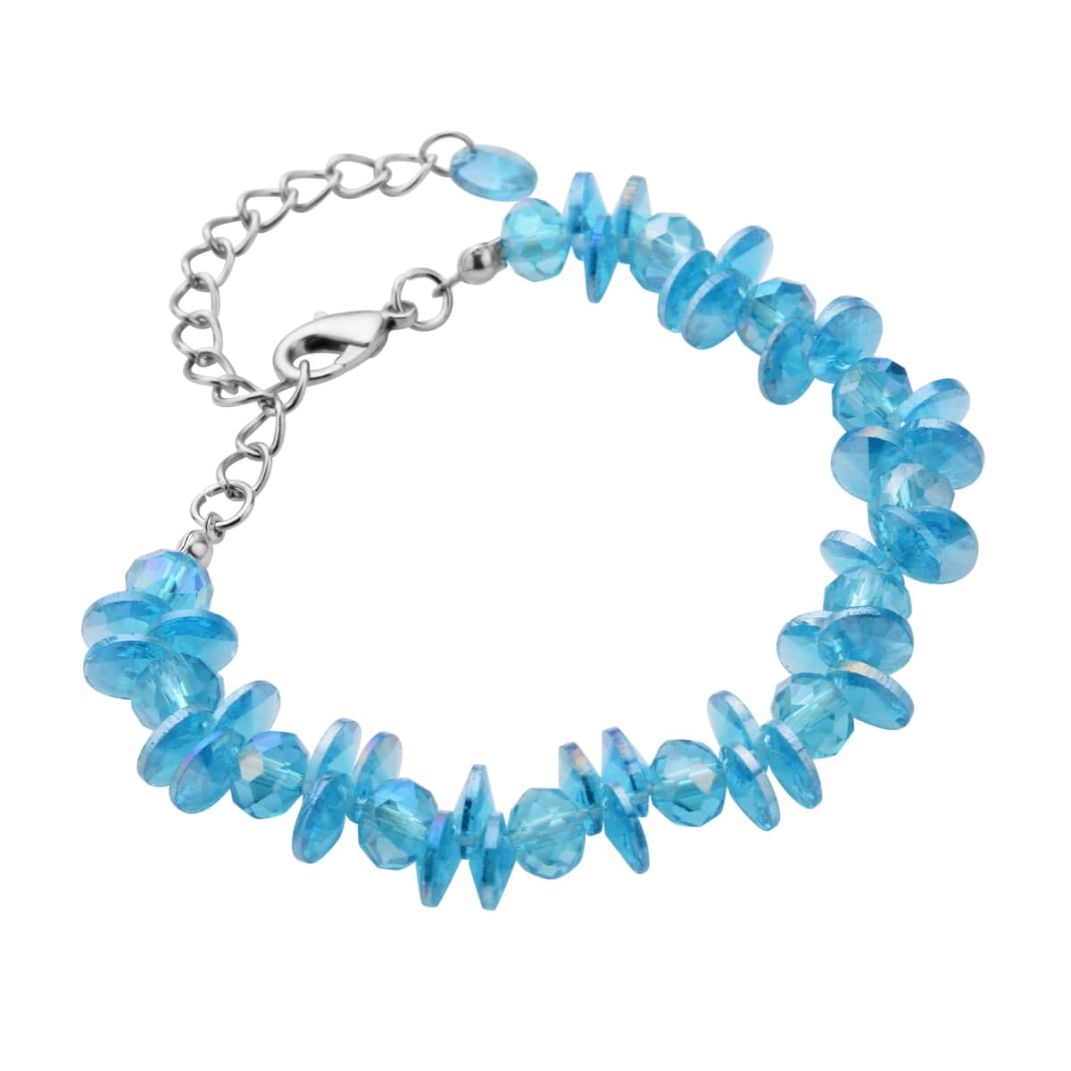 Blue Magic Color Glass Beaded Bracelet (7.50-9.50In) and Drop Earrings in Silvertone & Stainless Steel , Tarnish-Free, Waterproof, Sweat Proof Jewelry image number 3