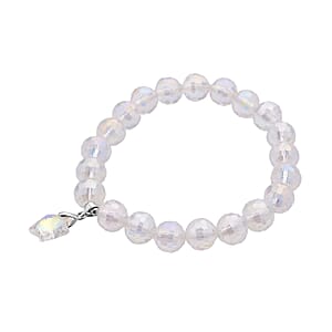 White Aurora Borealis Glass Beaded Star Charm Bracelet (6.50In) and Drop Earrings in Silvertone and Stainless Steel , Tarnish-Free, Waterproof, Sweat Proof Jewelry