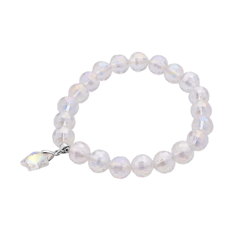 White Aurora Borealis Glass Beaded Star Charm Bracelet (6.50In) and Drop Earrings in Silvertone and Stainless Steel , Tarnish-Free, Waterproof, Sweat Proof Jewelry