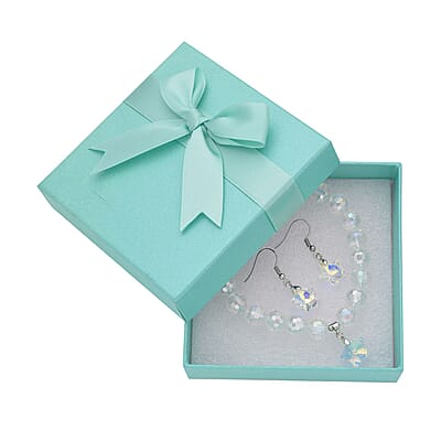 White Aurora Borealis Glass Beaded Star Charm Bracelet (6.50In) and Drop Earrings in Silvertone and Stainless Steel , Tarnish-Free, Waterproof, Sweat Proof Jewelry