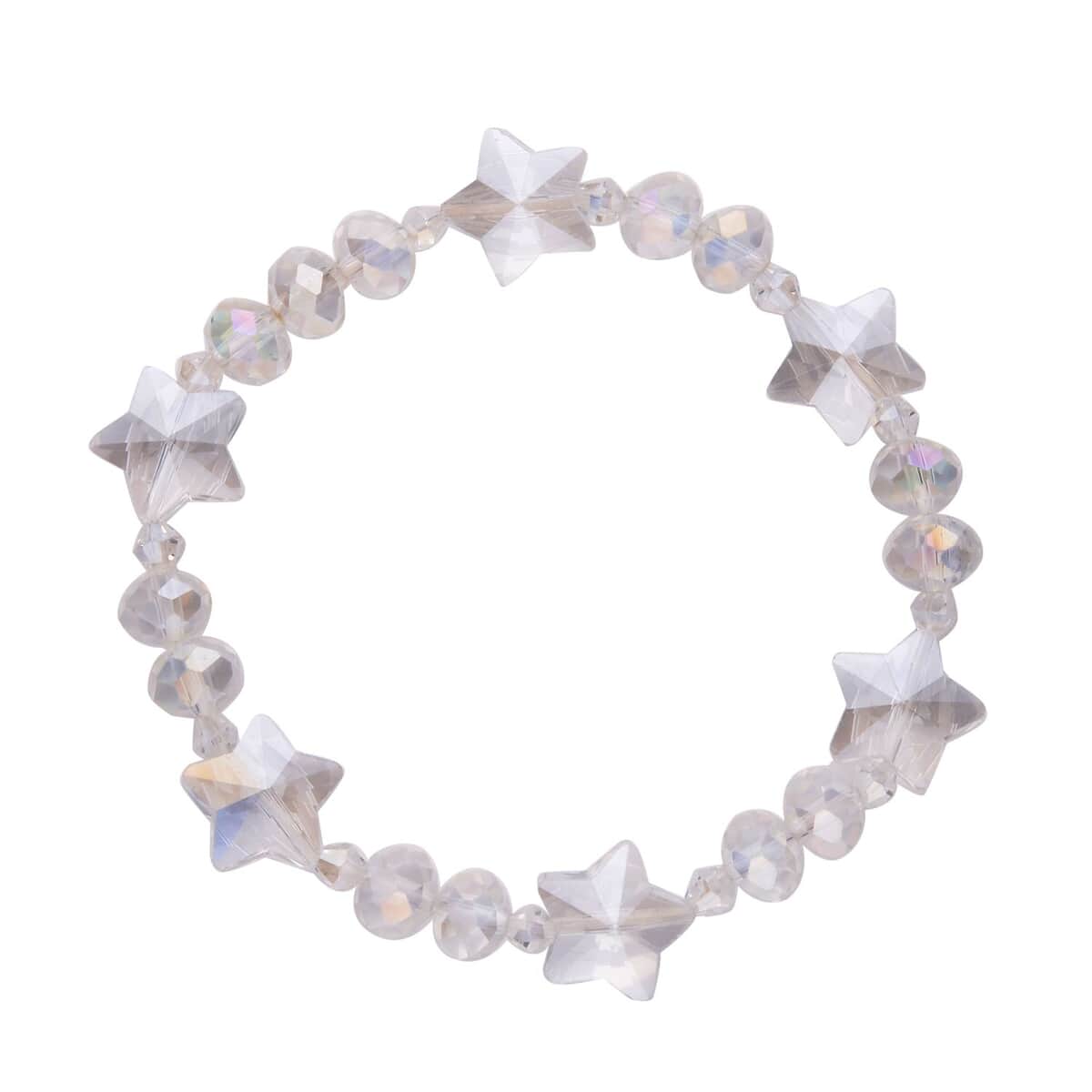 White Aurora Borealis Glass Beaded Bracelet (7.50-9.50Inch) and Drop Earrings in Silvertone & Stainless Steel , Tarnish-Free, Waterproof, Sweat Proof Jewelry image number 2