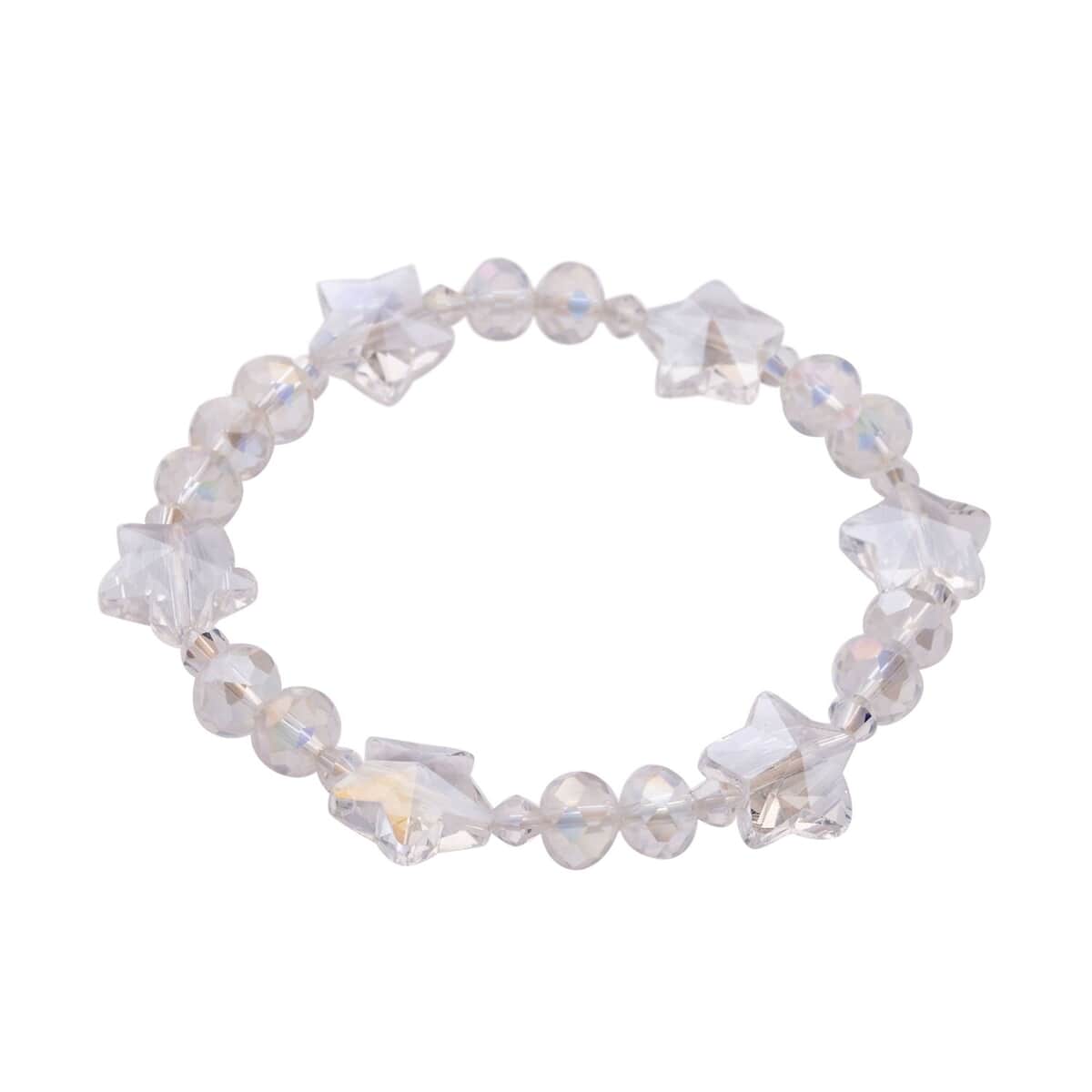 White Aurora Borealis Glass Beaded Bracelet (7.50-9.50Inch) and Drop Earrings in Silvertone & Stainless Steel , Tarnish-Free, Waterproof, Sweat Proof Jewelry image number 3