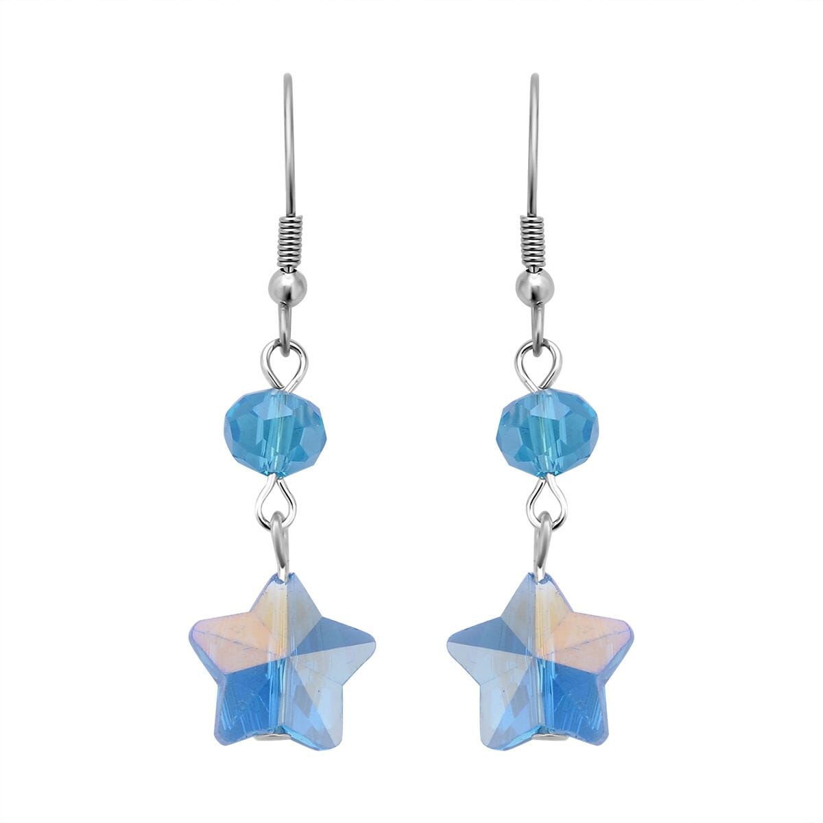 Blue Glass Beaded Bracelet (7.50-9.50Inch) and Drop Earrings in Silvertone & Stainless Steel , Tarnish-Free, Waterproof, Sweat Proof Jewelry image number 4