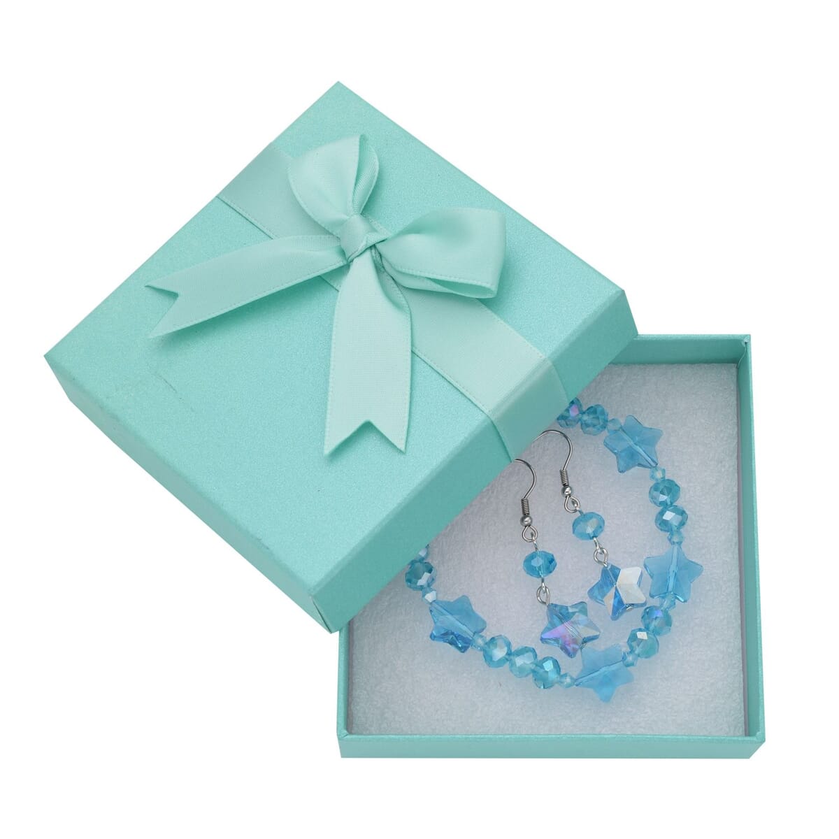 Blue Glass Beaded Bracelet (7.50-9.50Inch) and Drop Earrings in Silvertone & Stainless Steel , Tarnish-Free, Waterproof, Sweat Proof Jewelry image number 6