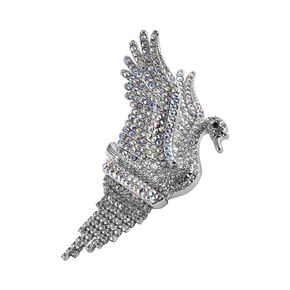 Black and White Mystic Austrian Crystal Swan Brooch or Pendant Necklace 24 Inches in Silvertone image number 2