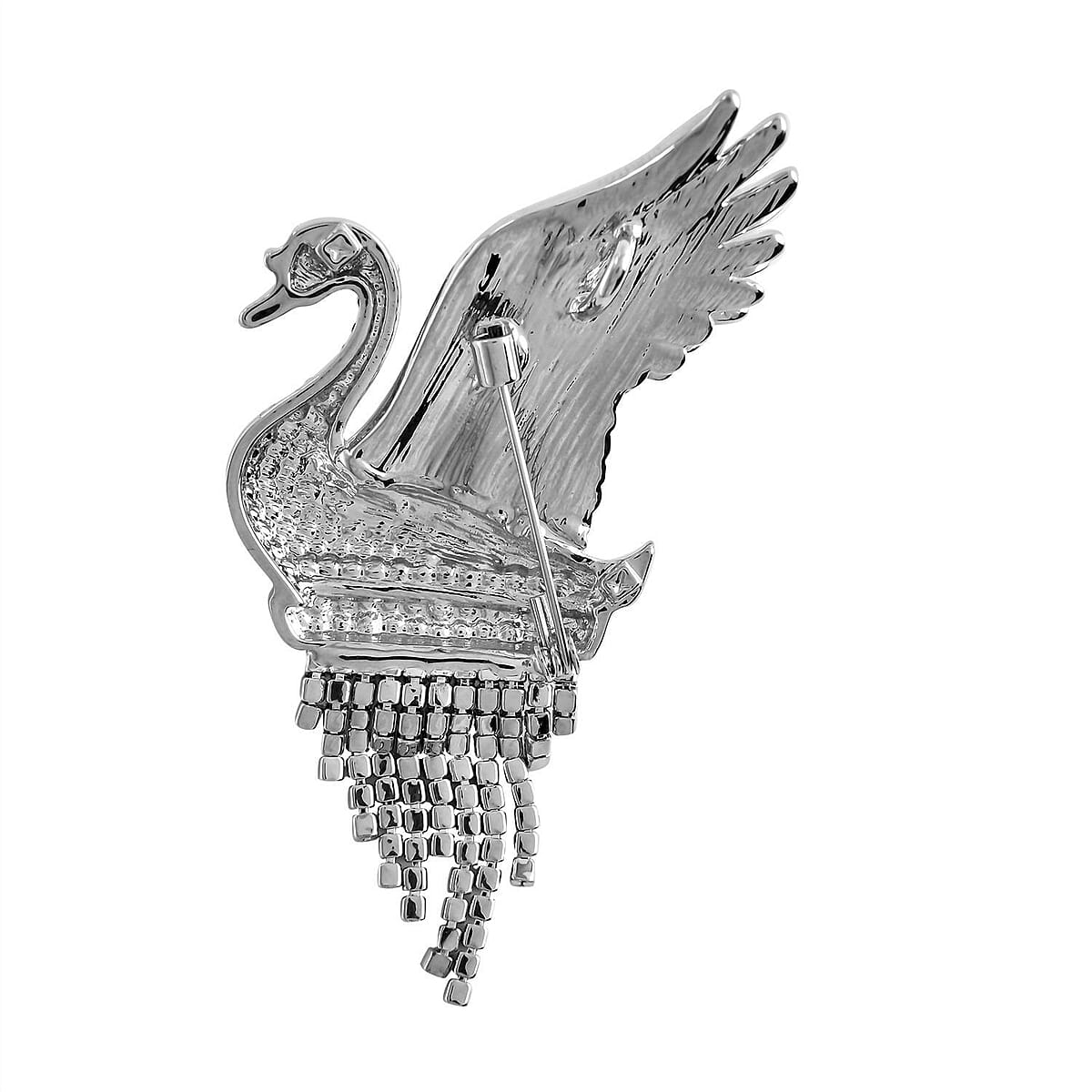 Black and White Mystic Austrian Crystal Swan Brooch or Pendant Necklace 24 Inches in Silvertone image number 4