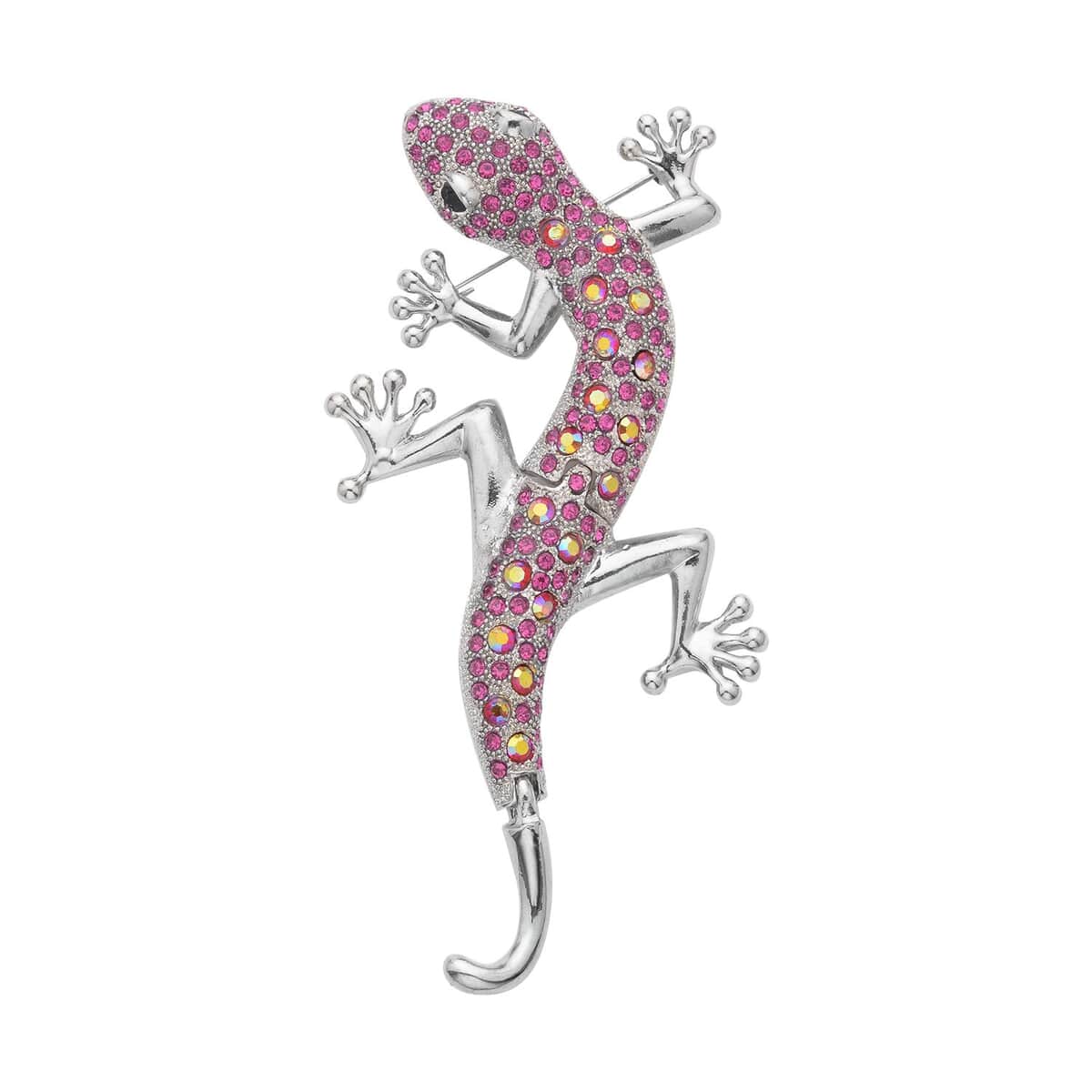Multi Color Austrian Crystal Lizard Brooch or Pendant Necklace (24 Inches) in Silvertone & Stainless Steel , Tarnish-Free, Waterproof, Sweat Proof Jewelry image number 0