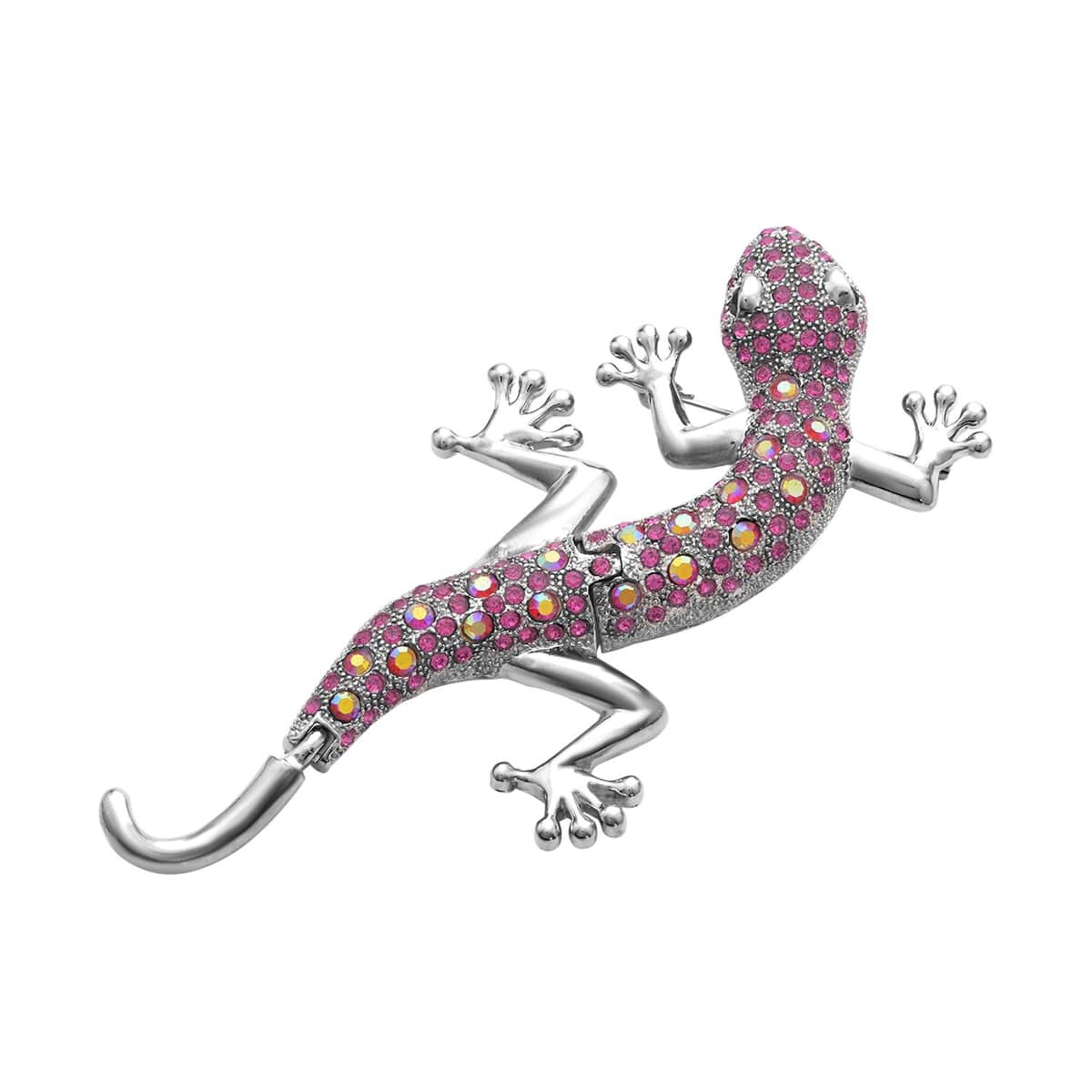 Multi Color Austrian Crystal Lizard Brooch or Pendant Necklace (24 Inches) in Silvertone & Stainless Steel , Tarnish-Free, Waterproof, Sweat Proof Jewelry image number 2