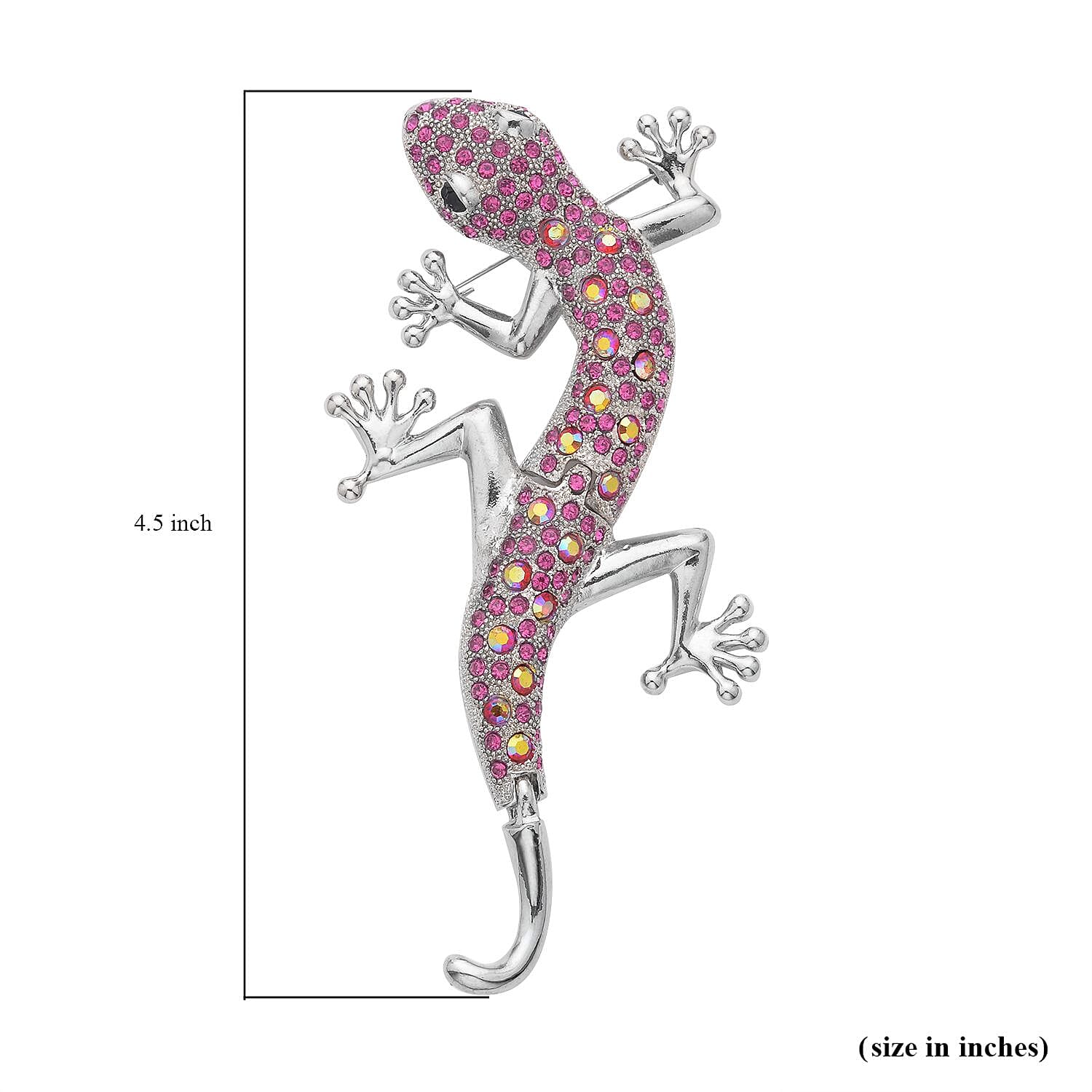 Multi Color Austrian Crystal Lizard Brooch or Pendant Necklace (24 Inches) in Silvertone & Stainless Steel , Tarnish-Free, Waterproof, Sweat Proof Jewelry