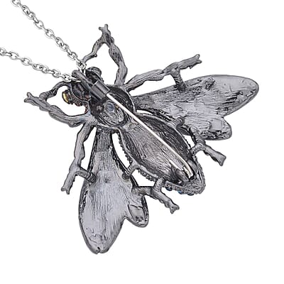Multi Color Austrian Crystal Housefly Brooch or Pendant Necklace 24 Inches in Black Silvertone