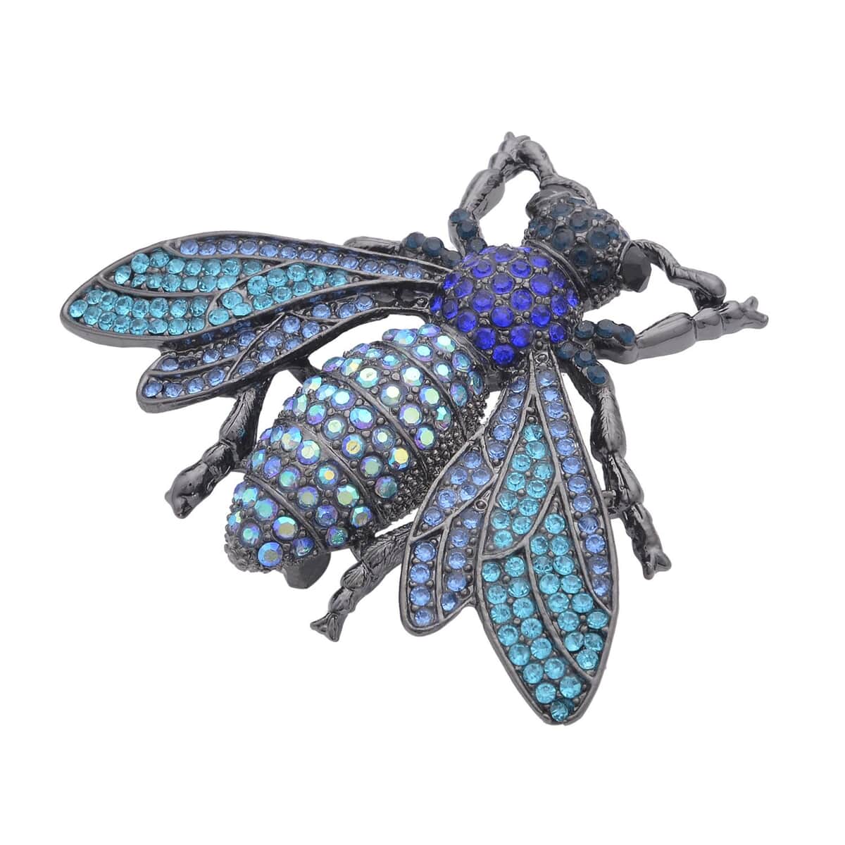 Multi Color Austrian Crystal Housefly Brooch or Pendant Necklace (24 Inches) in Black Silvertone & Stainless Steel , Tarnish-Free, Waterproof, Sweat Proof Jewelry image number 2