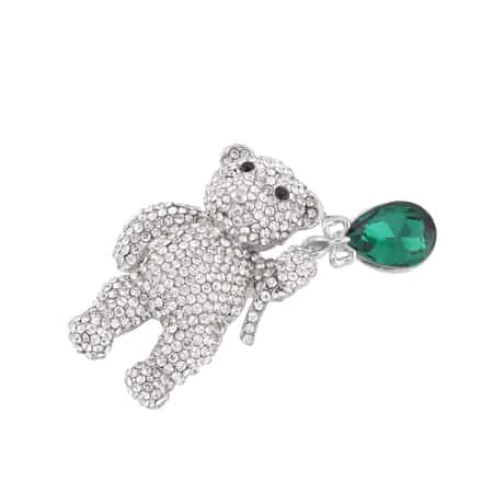 Buy Green Glass, White and Black Austrian Crystal Teddy Bear Brooch or Pendant  Necklace 24 Inches in Tri-tone at