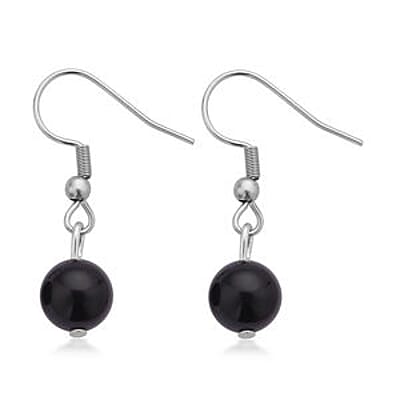 Black Obsidian 104.00 ctw Set Earrings, Bracelet (7.50 In) and Necklace (18-20 Inches) in Stainless Steel