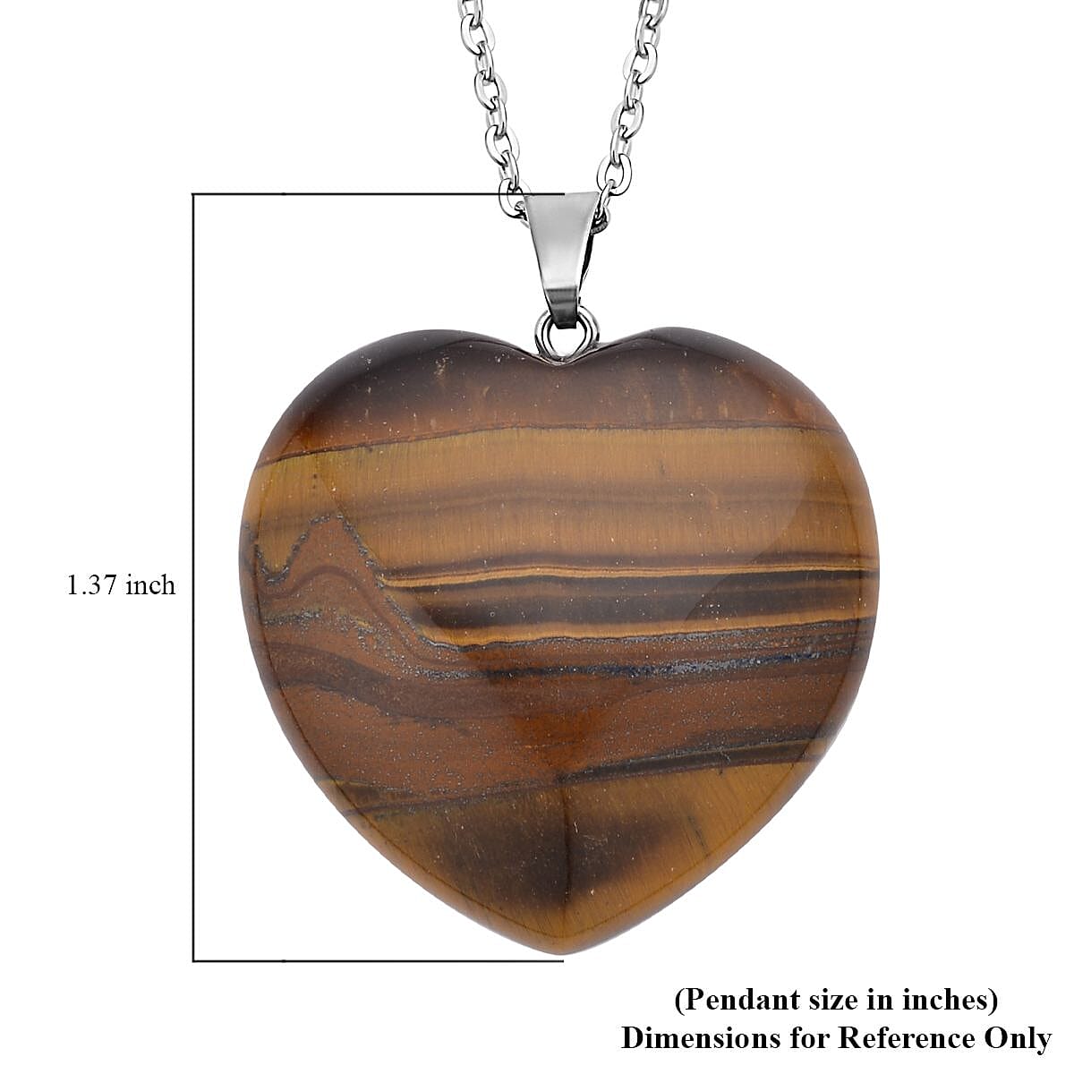 Yellow Tiger's Eye Heart Pendant Necklace (20 Inches) in Stainless Steel 75.00 ctw | Tarnish-Free, Waterproof, Sweat Proof Jewelry