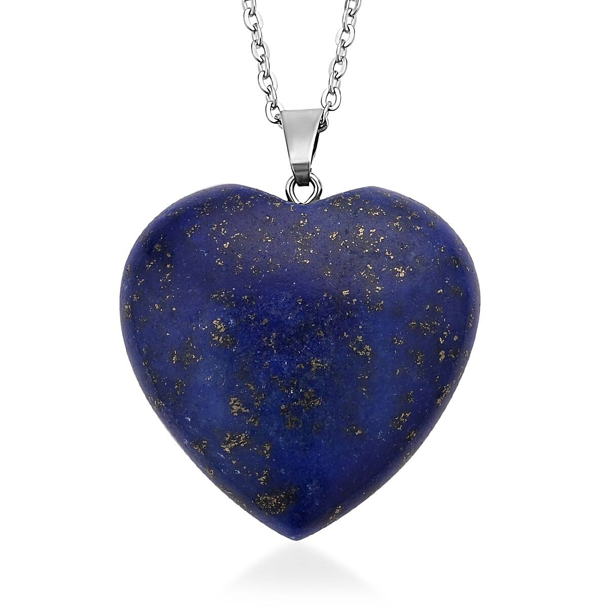 Lapis Lazuli Heart Pendant Necklace 20 Inches in Stainless Steel 75.00 ctw