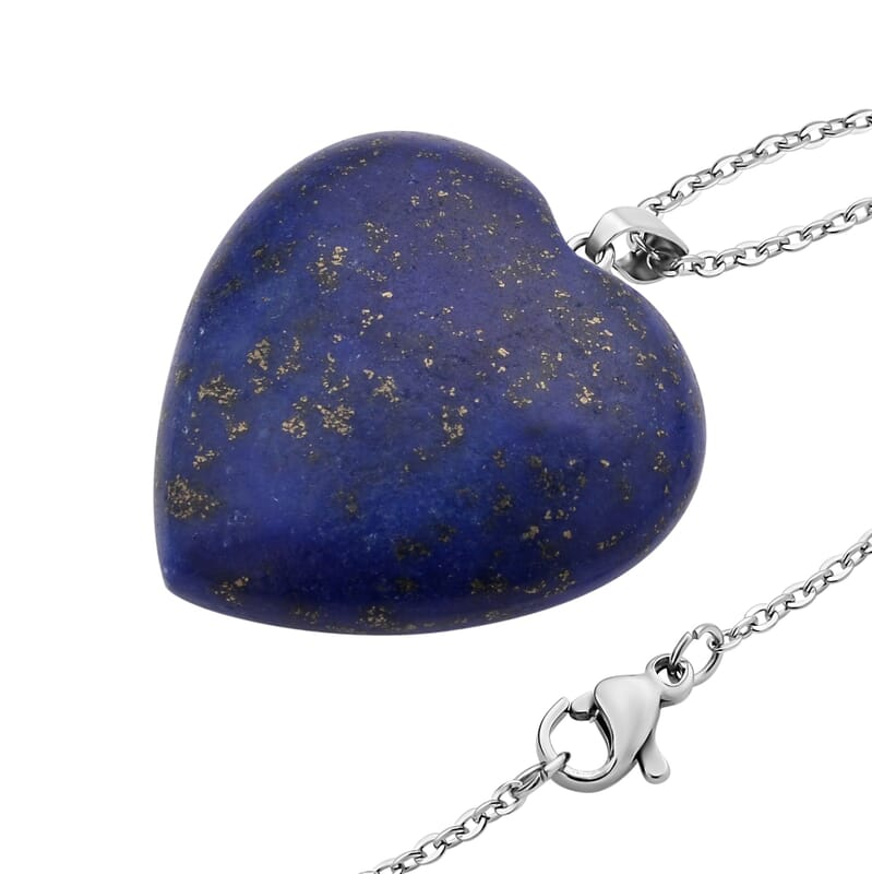 Lapis Lazuli Heart Pendant Necklace 20 Inches in Stainless Steel 75.00 ctw