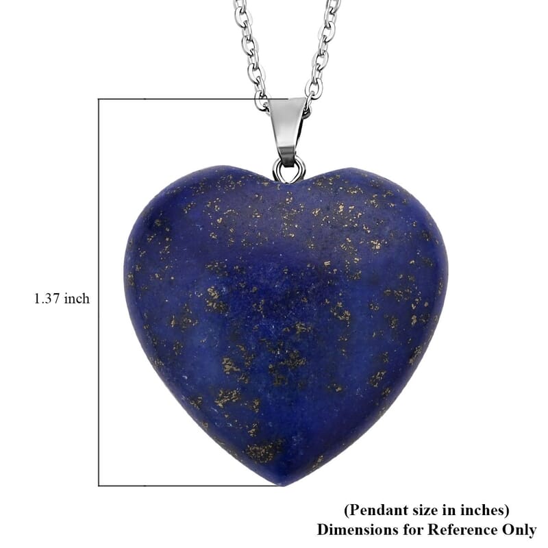 Lapis Lazuli Heart Pendant Necklace 20 Inches in Stainless Steel 75.00 ctw