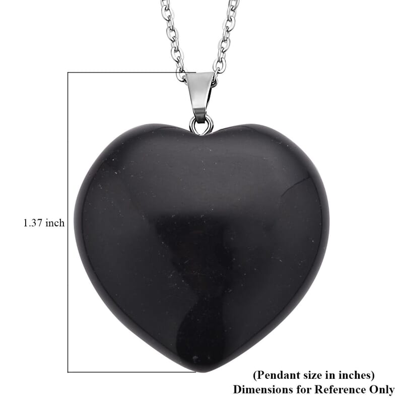 Black Obsidian Heart Pendant Necklace 20 Inches in Stainless Steel 75.00 ctw