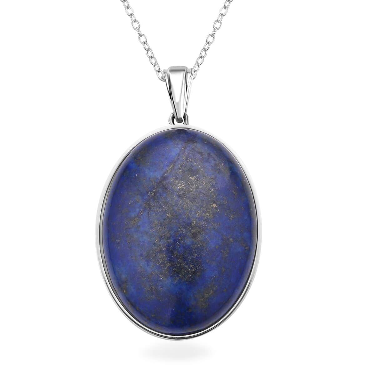 Lapis Lazuli (Ovl 40x30 mm) Solitaire Pendant Necklace (20 Inches) in Stainless Steel 85.00 ctw | Tarnish-Free, Waterproof, Sweat Proof Jewelry image number 0