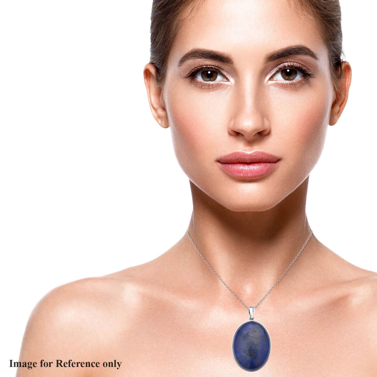 Lapis Lazuli (Ovl 40x30 mm) Solitaire Pendant Necklace (20 Inches) in Stainless Steel 85.00 ctw | Tarnish-Free, Waterproof, Sweat Proof Jewelry image number 2