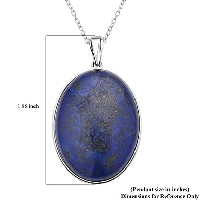 Lapis Lazuli (Ovl 40x30 mm) Solitaire Pendant Necklace (20 Inches) in Stainless Steel 85.00 ctw | Tarnish-Free, Waterproof, Sweat Proof Jewelry