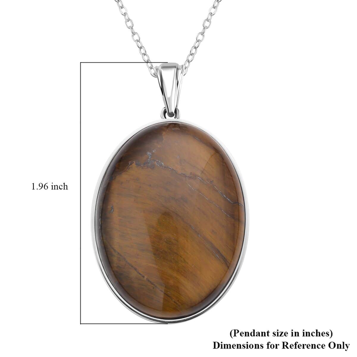 Yellow Tiger's Eye Solitaire Pendant Necklace 20 Inches in Stainless Steel 85.00 ctw image number 5