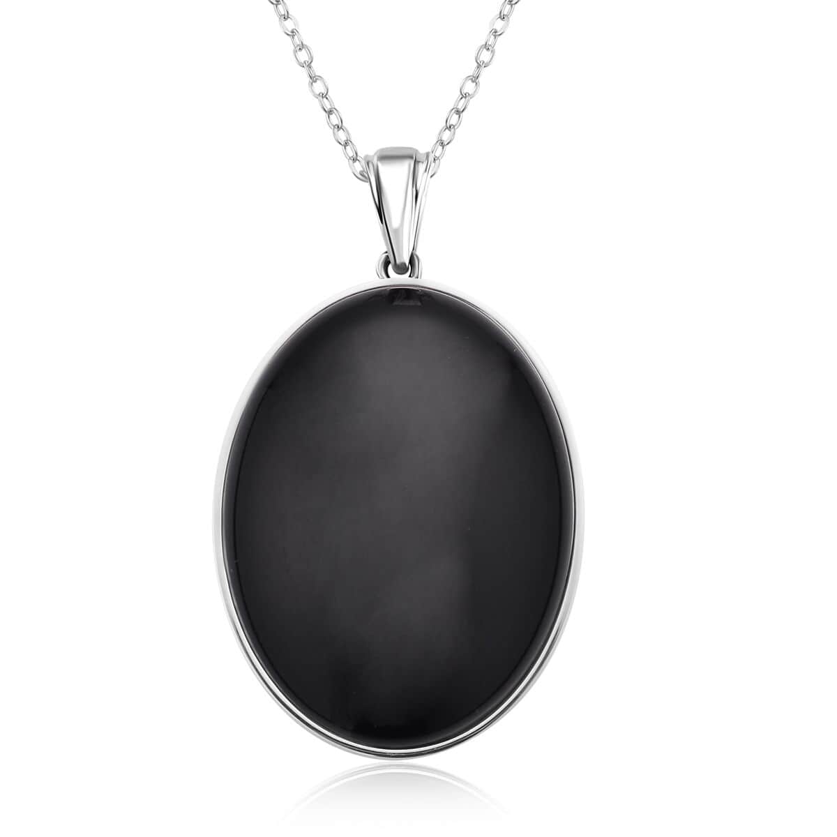 Black Agate Solitaire Pendant Necklace 20 Inches in Stainless Steel 85.00 ctw image number 0