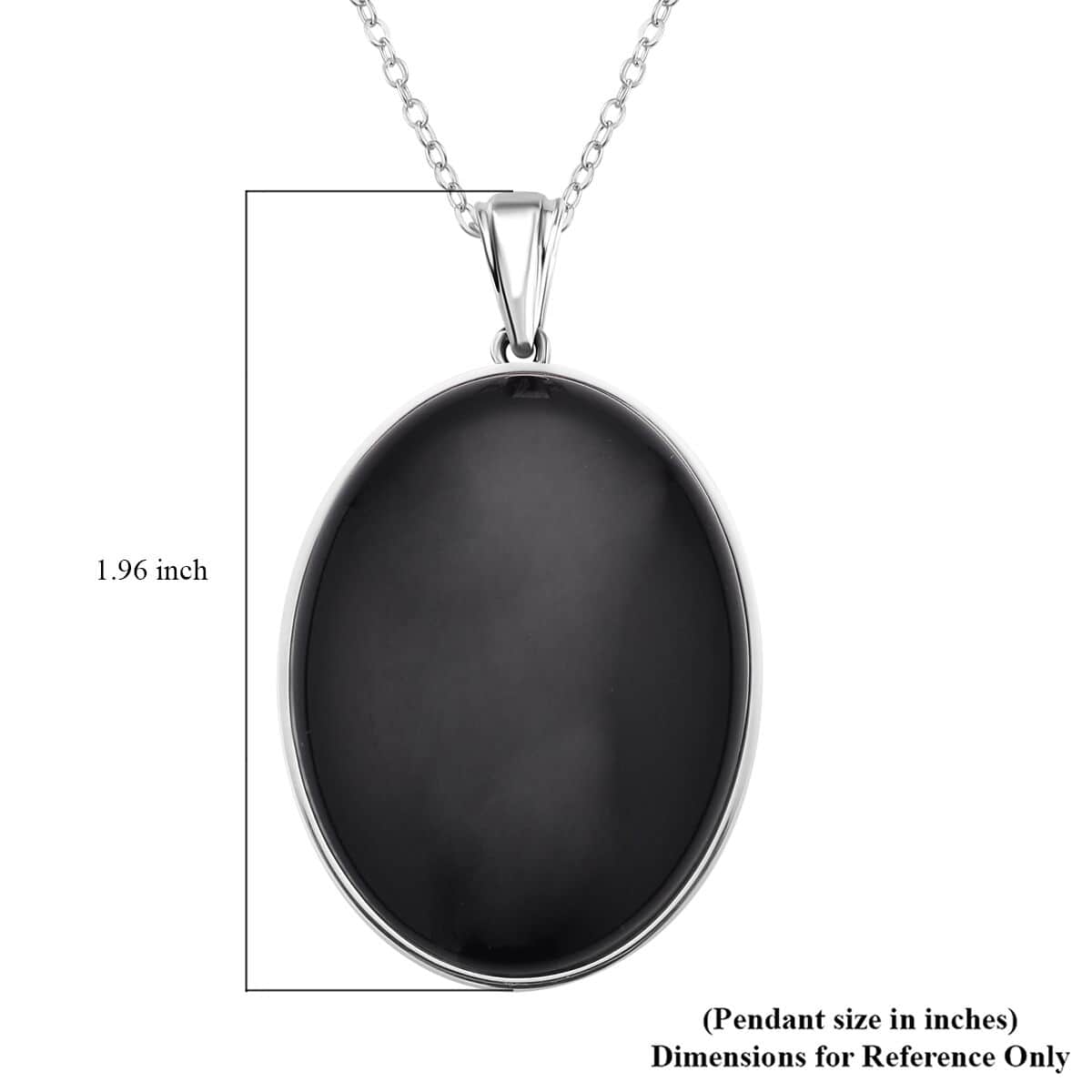 Black Agate Solitaire Pendant Necklace 20 Inches in Stainless Steel 85.00 ctw image number 5