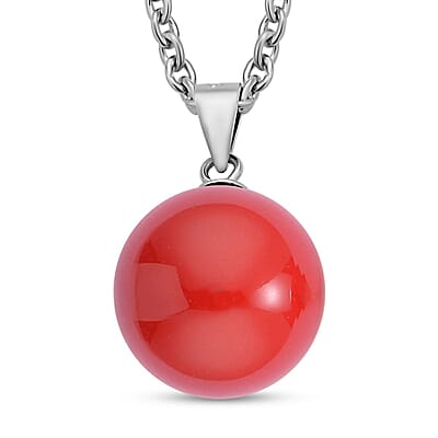 Set of 2 - Coral Color Shell Pearl Earrings and Pendant Necklace (20 Inches) in Stainless Steel