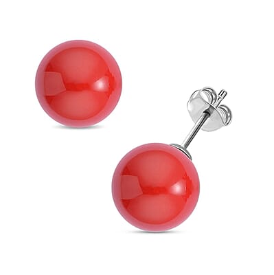 Set of 2 - Coral Color Shell Pearl Earrings and Pendant Necklace (20 Inches) in Stainless Steel