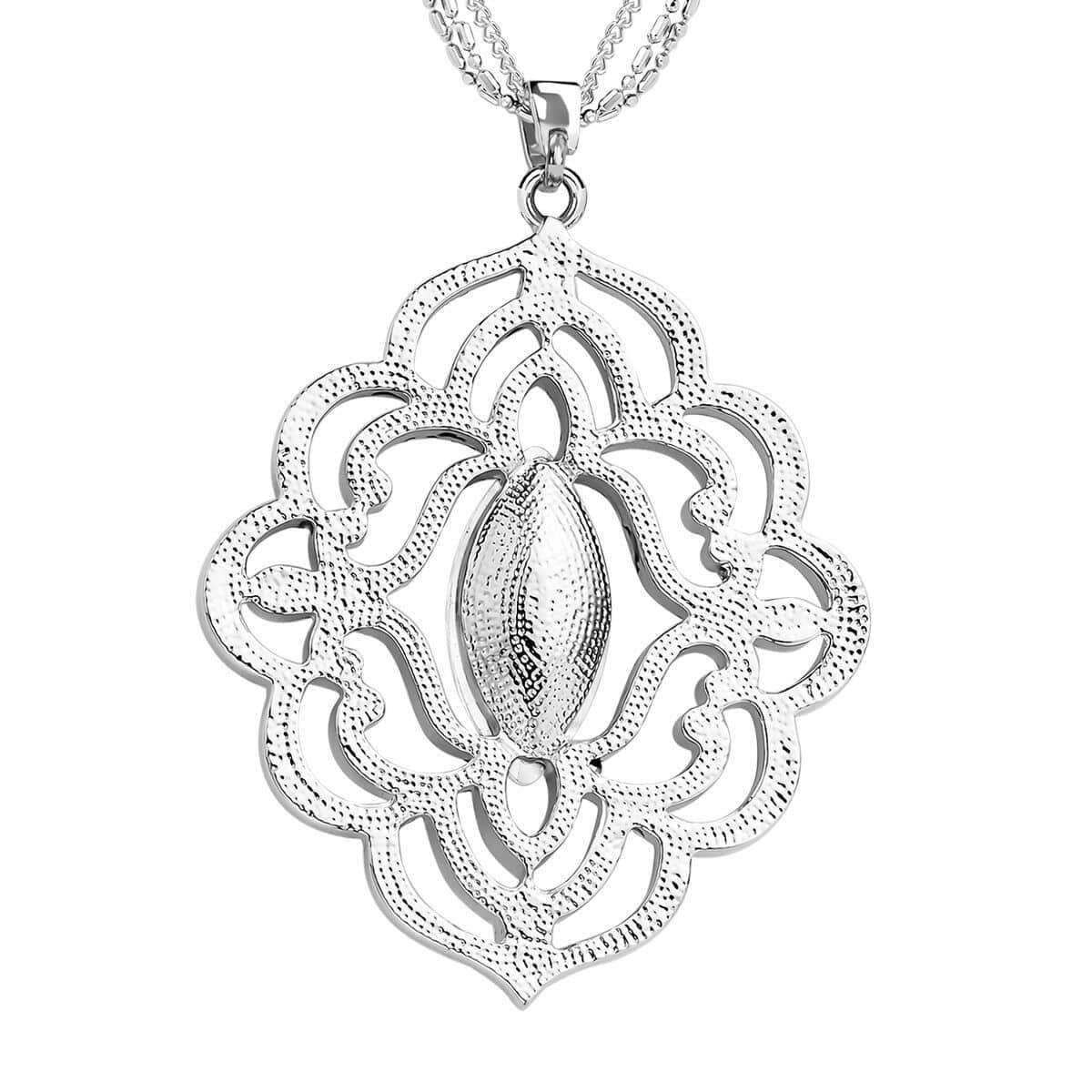 White Glass and Austrian Crystal Pendant Necklace 28-30 Inches in Silvertone image number 2