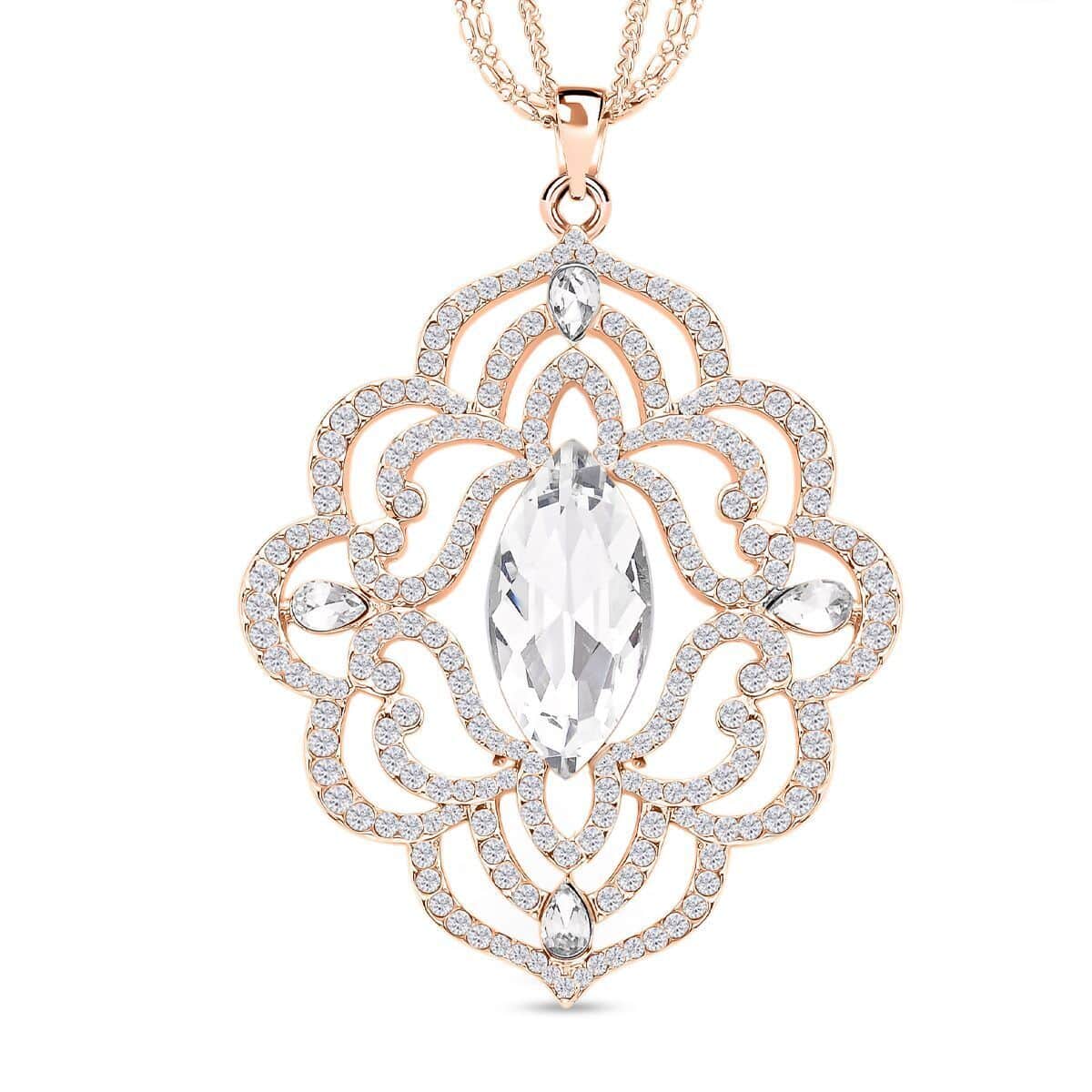 White Glass and Austrian Crystal Pendant Necklace 28-30 Inches in Rosetone image number 0