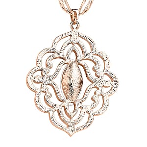 White Glass and Austrian Crystal Pendant Necklace 28-30 Inches in Rosetone