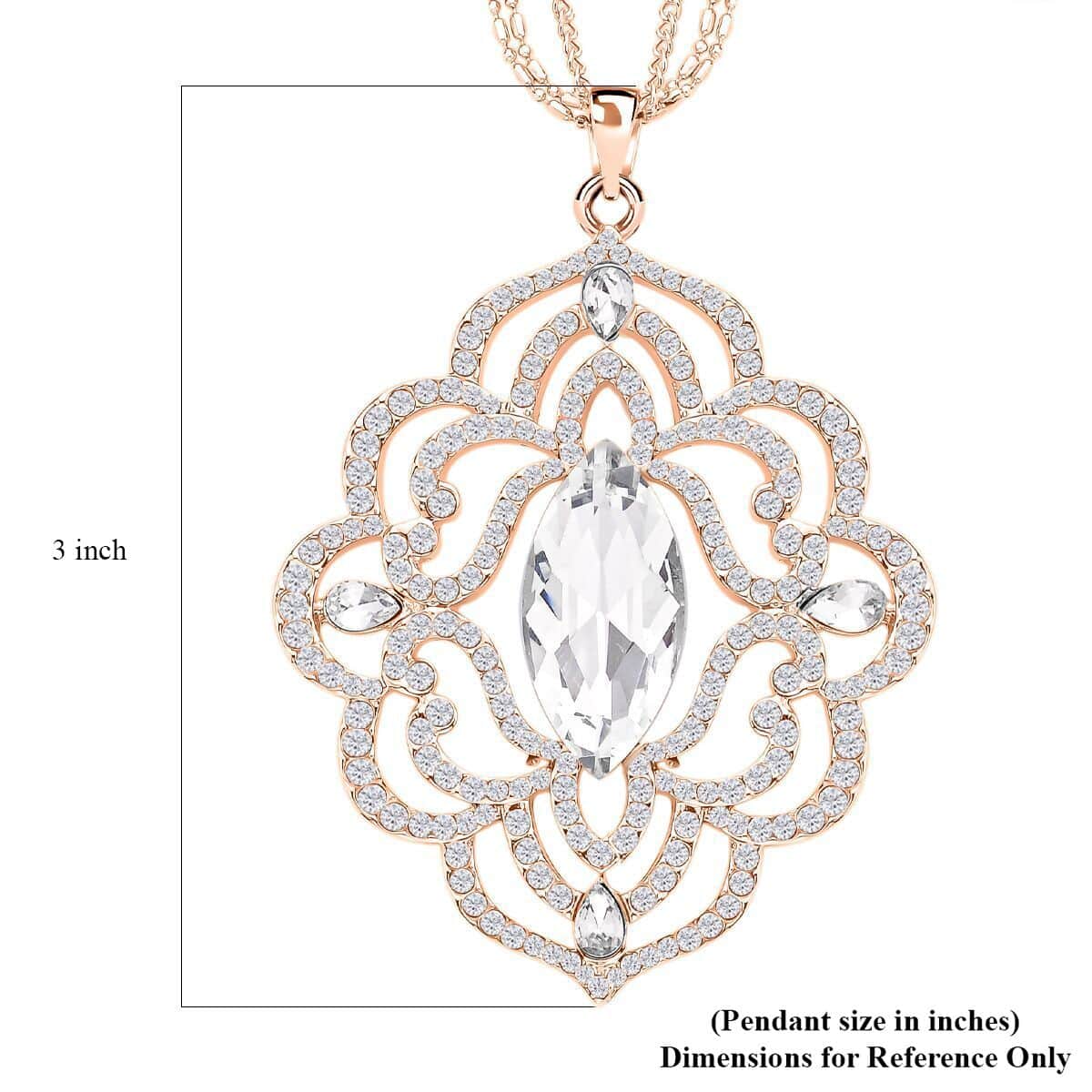 White Glass and Austrian Crystal Pendant Necklace 28-30 Inches in Rosetone image number 3