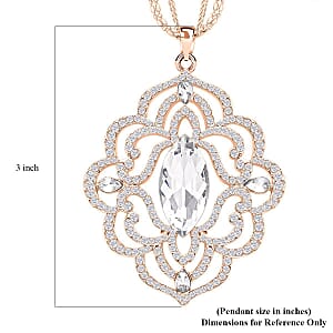 White Glass and Austrian Crystal Pendant Necklace 28-30 Inches in Rosetone