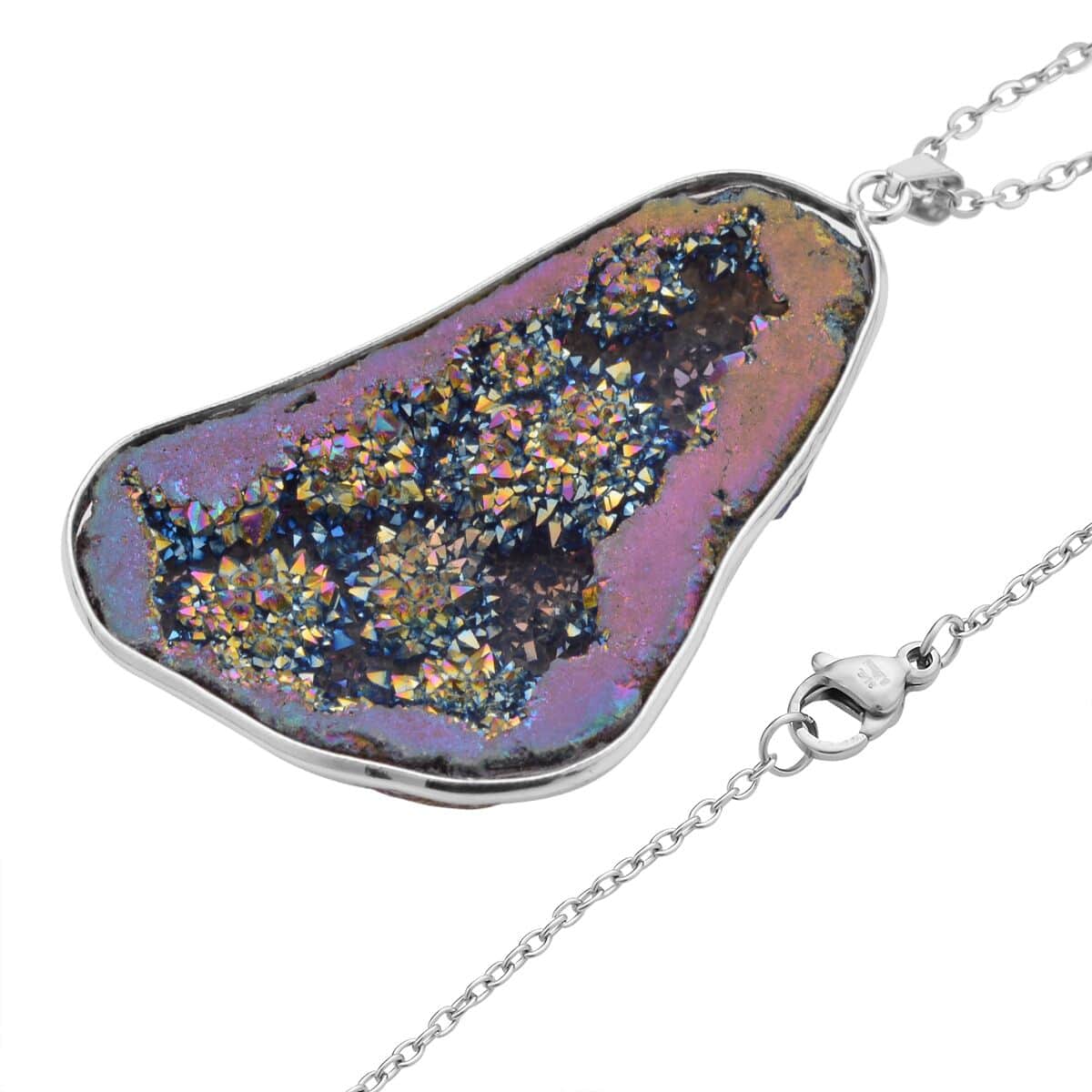 Magic Color Drusy Quartz Pendant Necklace 24 Inches in Silvertone & Stainless Steel image number 3