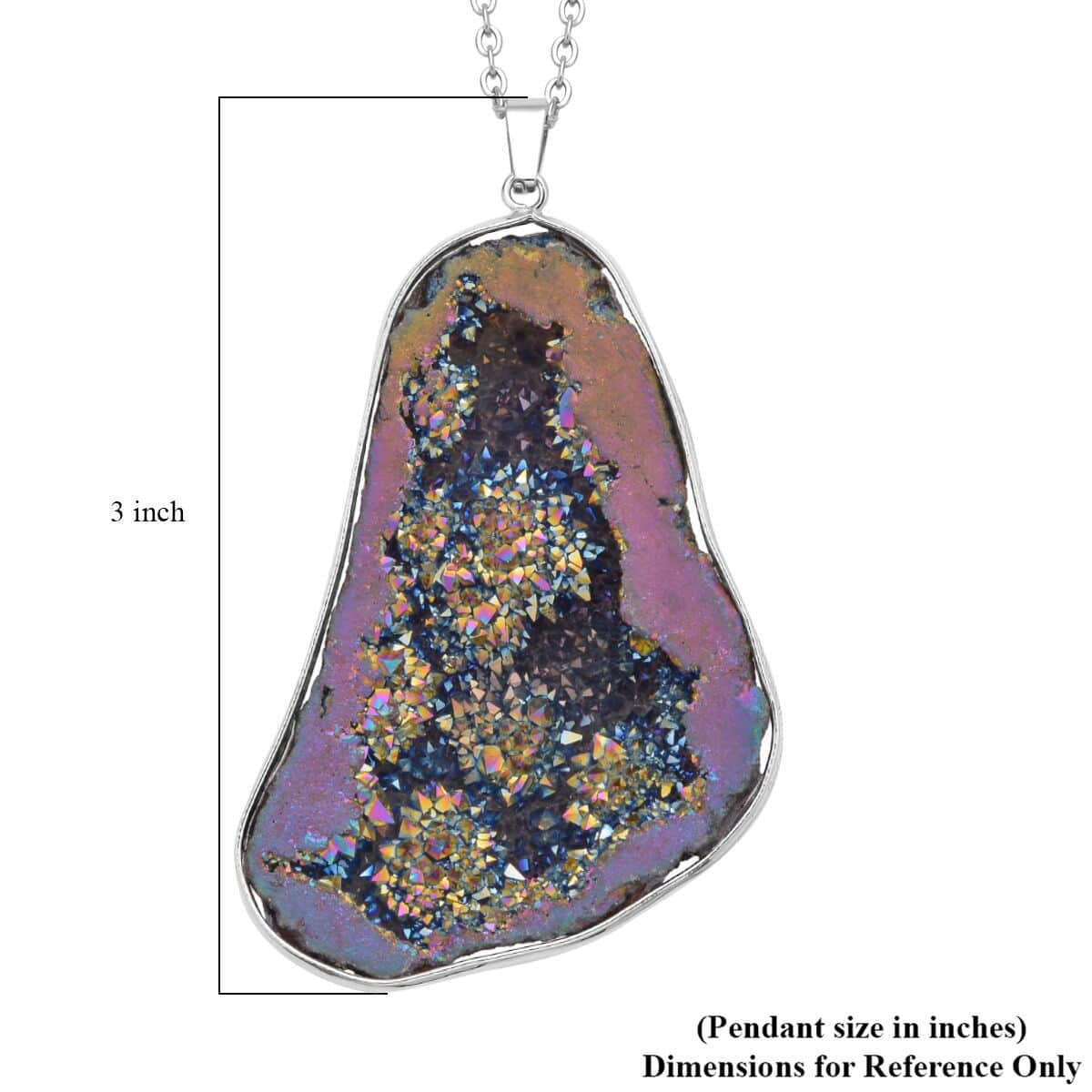 Magic Color Drusy Quartz Pendant Necklace 24 Inches in Silvertone & Stainless Steel image number 5