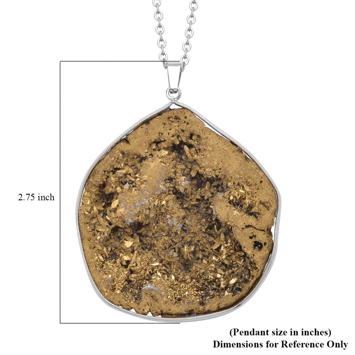 Golden Drusy Quartz Pendant Necklace (24 Inches) in Silvertone & Stainless Steel , Tarnish-Free, Waterproof, Sweat Proof Jewelry image number 5
