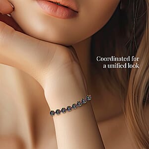 9pcs Jewelry Set - 4pcs Peacock Shell Pearl Earrings, 4pcs Multi Color Crystal Earrings and 1pc Bracelet (7.5-9.5 Inches) in Silvertone & Stainless Steel