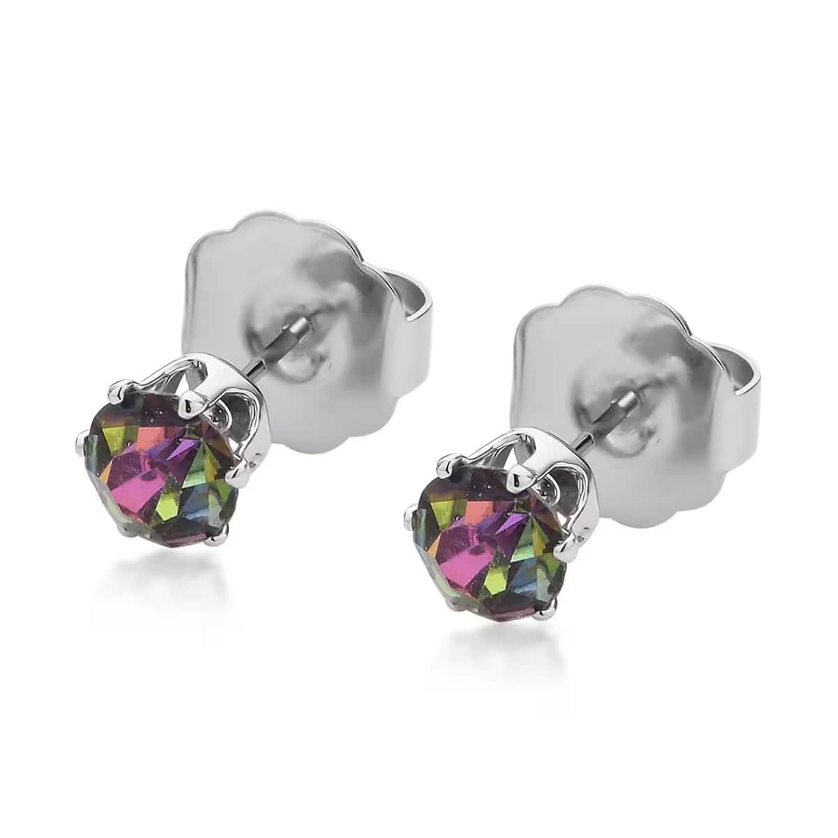 Doorbuster 9 Piece Set - 4pcs Peacock Color Shell Pearl Earrings, 4pcs Multi Color Austrian Crystal Earrings and 1pc Bracelet (7.5-9.5In) in Silvertone & Stainless Steel image number 7