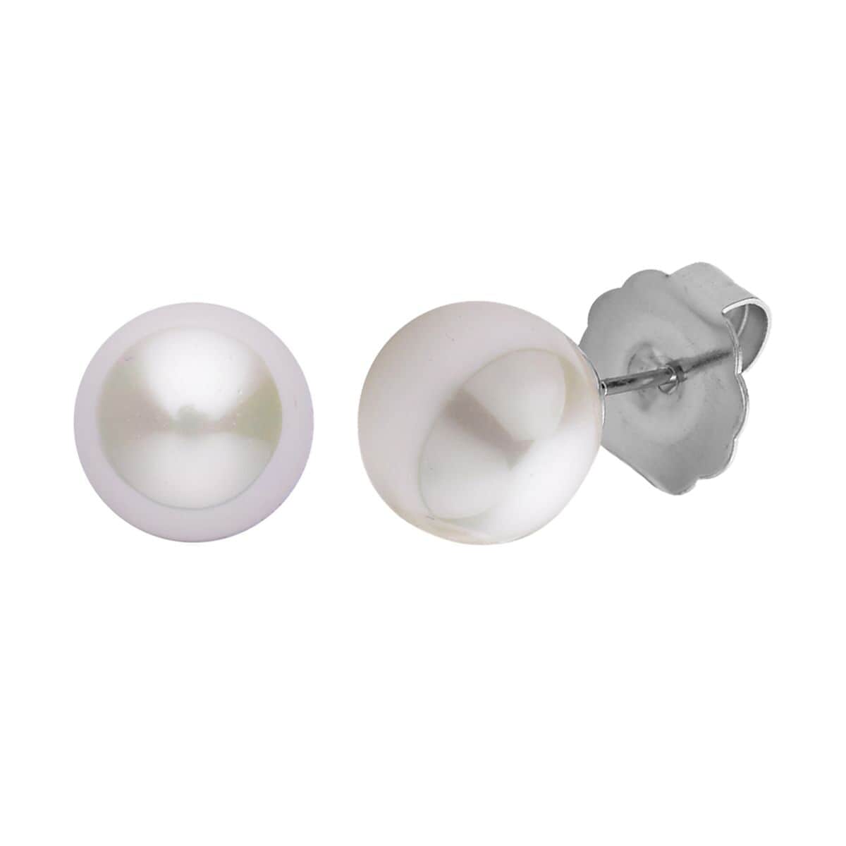 9pcs Set - 4pcs White Shell Pearl Earrings, 4pcs Crystal Earrings and 1pc Bracelet (7.5-9.5In) in Silvertone & Stainless Steel , Tarnish-Free, Waterproof, Sweat Proof Jewelry image number 6