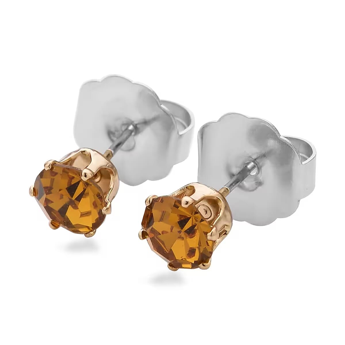 9pcs Jewelry Set - 4pcs Champagne Shell Pearl Earrings, 4pcs Champagne Crystal Earrings and 1pc Bracelet (7.5-9.5 Inches) in Goldtone & Stainless Steel image number 7