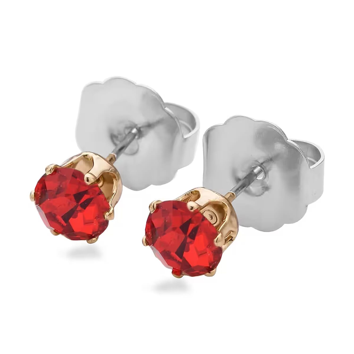 9pcs Jewelry Set - 4pcs Red Shell Pearl Earrings, 4pcs Red Crystal Earrings and 1pc Bracelet (7.5-9.5 Inches) in Goldtone & Stainless Steel