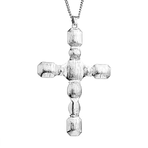 Multi Color Austrian Crystal and Magic Color Glass Cross Pendant Necklace 29-31 Inches in Silvertone