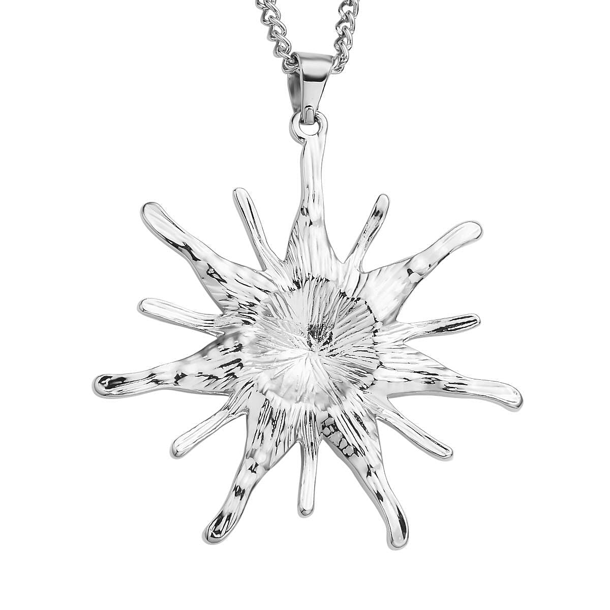 Austrian Crystal Sunburst Pendant Necklace 29-31 Inches in Silvertone image number 3