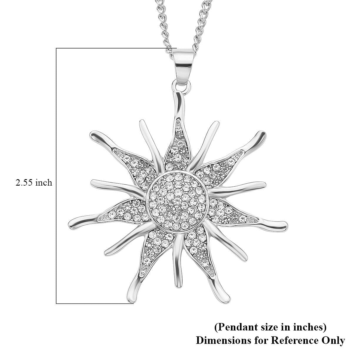 Austrian Crystal Sunburst Pendant Necklace 29-31 Inches in Silvertone image number 5