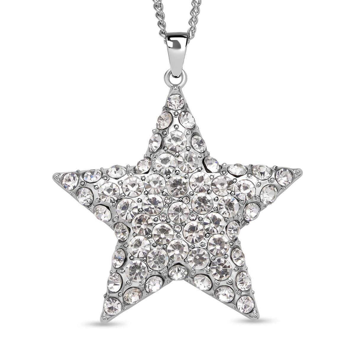 White Austrian Crystal Star Pendant Necklace 29-31 Inches in Silvertone image number 0