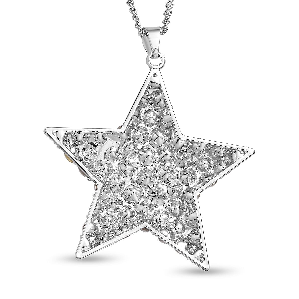 White Austrian Crystal Star Pendant Necklace 29-31 Inches in Silvertone